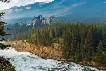 Banff Springs Hotel as seen across Bow River