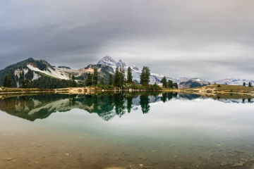Reflection of Columnar, Gargoyles, Atwell and Garibaldi in the lake