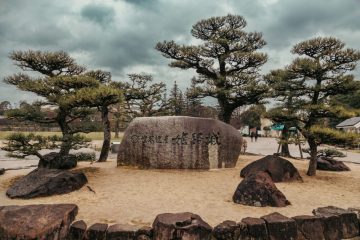 A big rock with name of Himeji castle