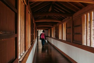A long corridor inside Himeji castle