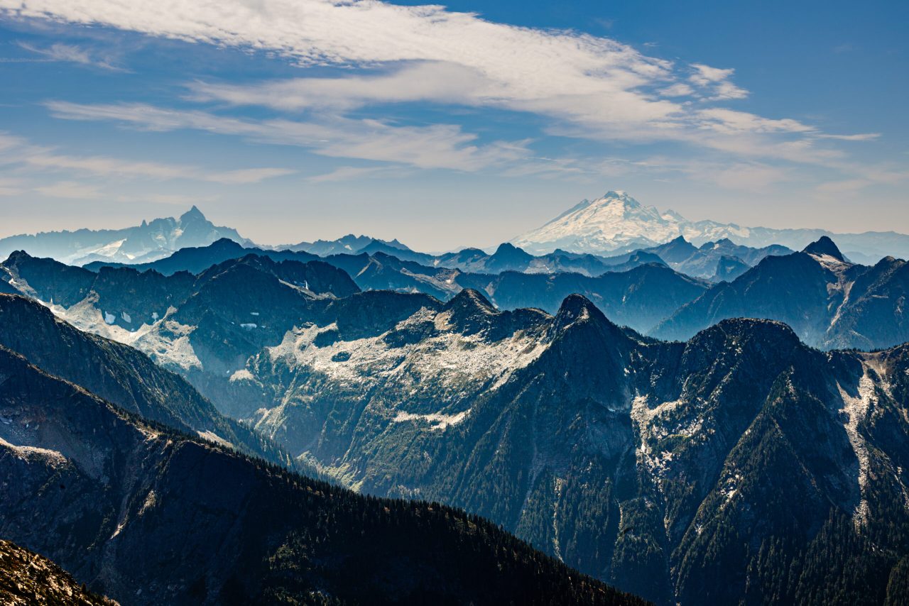 Furthest, Mount Shuksan on the left and Mount Baker on the right