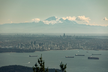Downtown Vancouver and Mount Baker as seen from Mount Gardner North Summit
