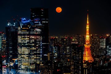 Tokyo tower with full moon